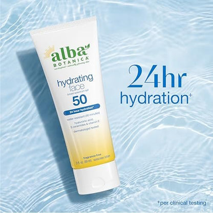 Alba Botanica Hydrating Face Sunscreen Lotion SPF 50 - Broad Spectrum, Fragrance Free, Oxybenzone-Free, 3 oz Avelisse