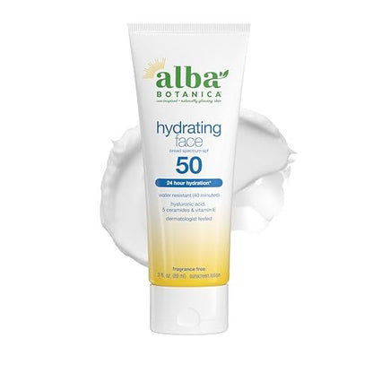 Alba Botanica Hydrating Face Sunscreen Lotion SPF 50 - Broad Spectrum, Fragrance Free, Oxybenzone-Free, 3 oz Avelisse