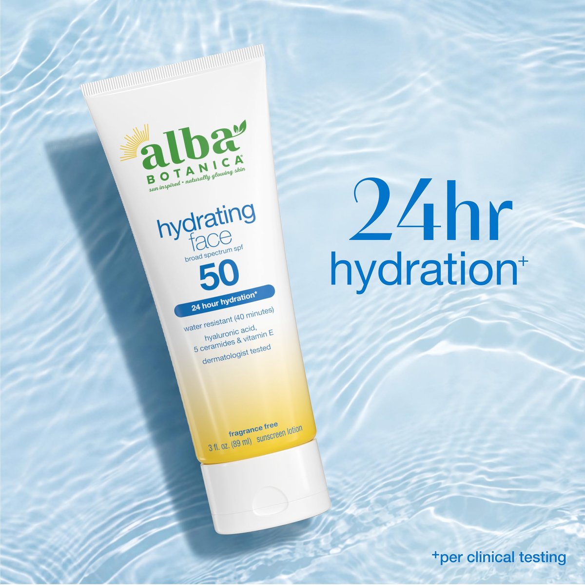 Alba Botanica Hydrating Face Sunscreen Lotion SPF 50 - Broad Spectrum, Fragrance Free, Oxybenzone-Free, 3 oz Avelisse