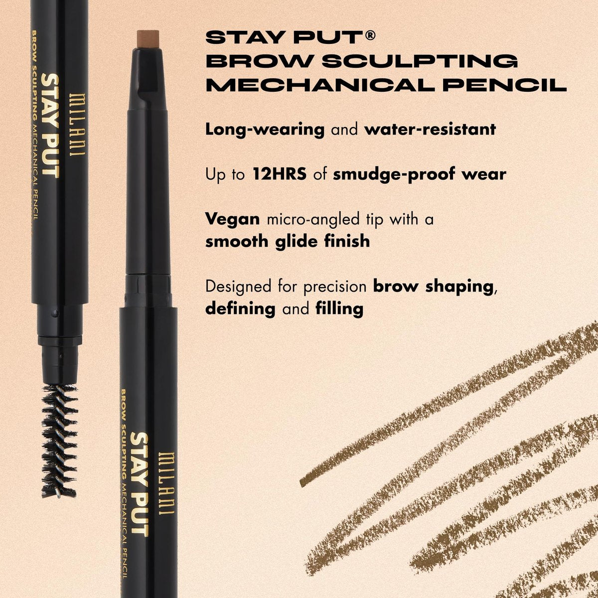 Milani Stay Put Brow Sculpting Mechanical Pencil - Dark Brown, 0.01 oz, Cruelty-Free Long-Lasting Eyebrow Pencil for Defining and Shaping Brows - görsel 5