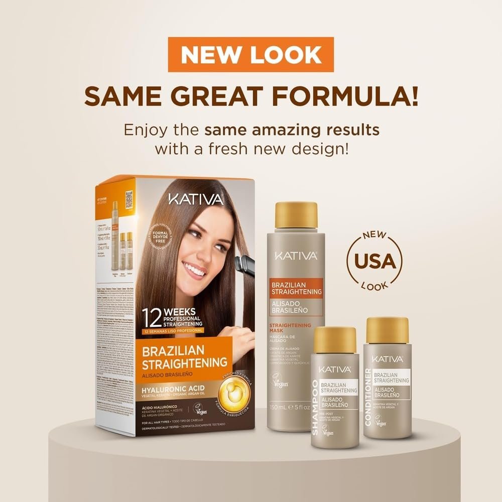 Kativa Brazilian Straightening Kit – 12 Weeks of Professional Straightening with Organic Argan Oil, Shea Butter, Keratin & Amino Acids – Pack of 2 Avelisse