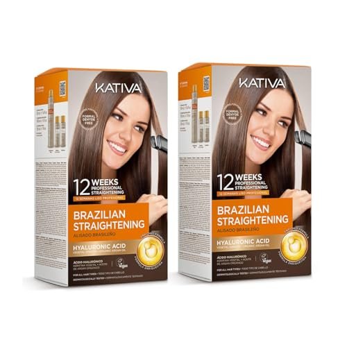 Kativa Brazilian Straightening Kit – 12 Weeks of Professional Straightening with Organic Argan Oil, Shea Butter, Keratin & Amino Acids – Pack of 2 Avelisse