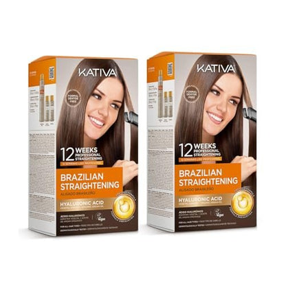 Kativa Brazilian Straightening Kit – 12 Weeks of Professional Straightening with Organic Argan Oil, Shea Butter, Keratin & Amino Acids – Pack of 2 Avelisse