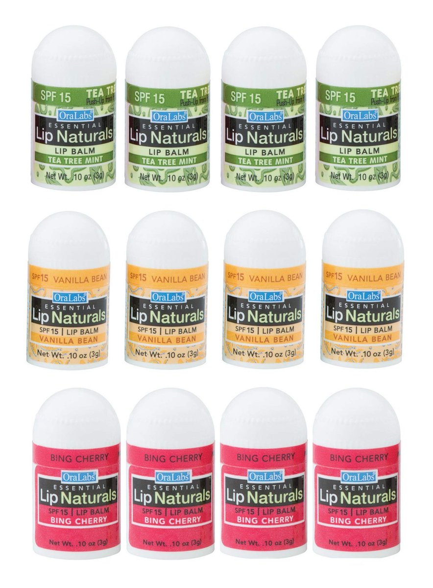 CHAP-ICE Lip Naturals Assorted Mini Lip Balm with SPF-15 Sunscreen, 12-Count Pack (Bing Cherry, Tea Tree Mint, Vanilla Bean) Avelisse