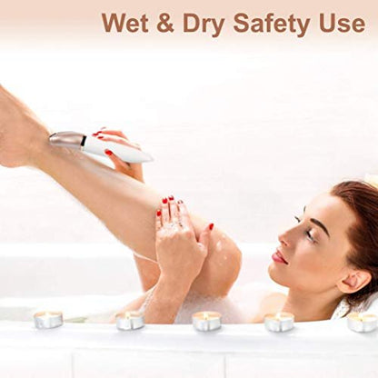 ElectriBrite Electric Razor for Women - Painless 2-in-1 Women Shaver Hair Remover for Face, Legs and Underarm, Portable Waterproof Bikini Trimmer Wet and Dry Cordless Lady Hair Removal - Micro USB Recharge (Gold) Avelisse