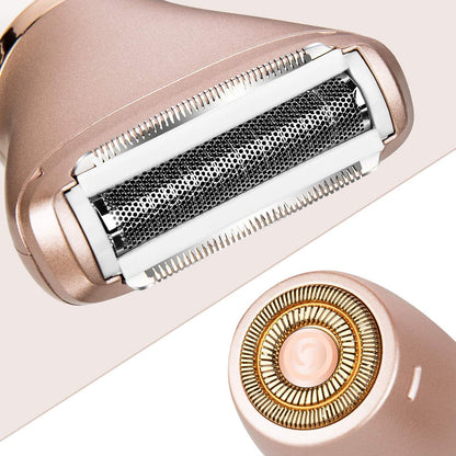 ElectriBrite Electric Razor for Women - Painless 2-in-1 Women Shaver Hair Remover for Face, Legs and Underarm, Portable Waterproof Bikini Trimmer Wet and Dry Cordless Lady Hair Removal - Micro USB Recharge (Gold) Avelisse