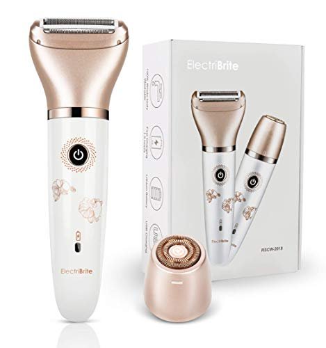 ElectriBrite Electric Razor for Women - Painless 2-in-1 Women Shaver Hair Remover for Face, Legs and Underarm, Portable Waterproof Bikini Trimmer Wet and Dry Cordless Lady Hair Removal - Micro USB Recharge (Gold) Avelisse