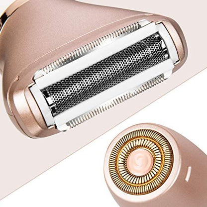 ElectriBrite Electric Razor for Women - Painless 2-in-1 Women Shaver Hair Remover for Face, Legs and Underarm, Portable Waterproof Bikini Trimmer Wet and Dry Cordless Lady Hair Removal - Micro USB Recharge (Gold) Avelisse