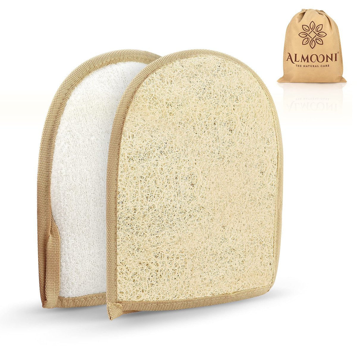 Almooni Egyptian Loofah Gloves for Women & Men – Real Natural Egyptian Loofah Mittens with Terry Cloth, Premium Exfoliating Mitt for Body Cleansing, 2-Pack Avelisse