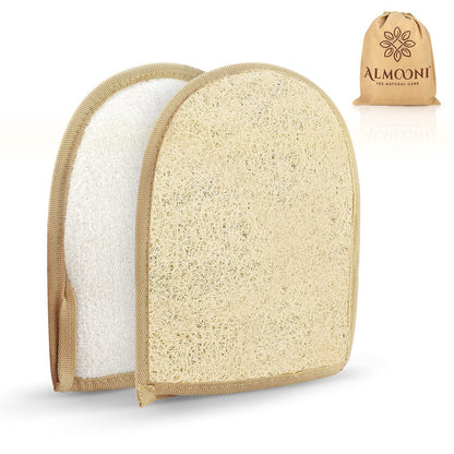 Almooni Egyptian Loofah Gloves for Women & Men – Real Natural Egyptian Loofah Mittens with Terry Cloth, Premium Exfoliating Mitt for Body Cleansing, 2-Pack Avelisse