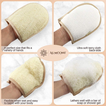 Almooni Egyptian Loofah Gloves for Women & Men – Real Natural Egyptian Loofah Mittens with Terry Cloth, Premium Exfoliating Mitt for Body Cleansing, 2-Pack Avelisse