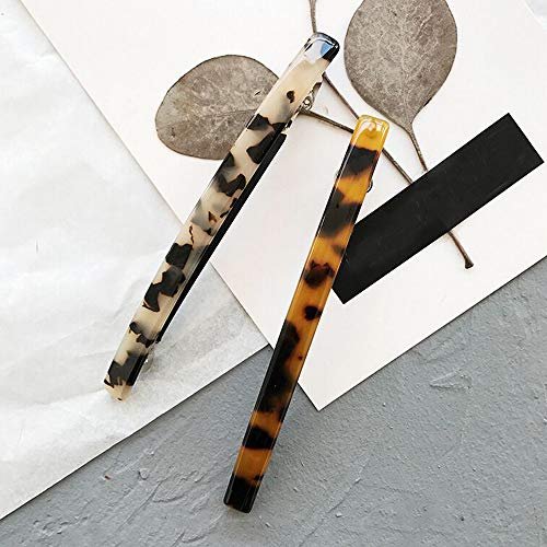 Luckycivia 2 Pack Hair Barrette - Long Thin Handmade Celluloid Onyx Hair Clip - Elegant Automatic Hair Clip for Women & Girls - 4 Inches (Gold) Avelisse