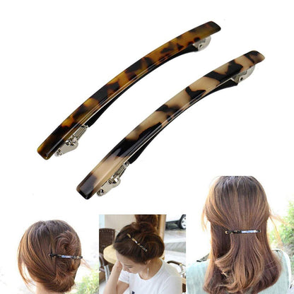Luckycivia 2 Pack Hair Barrette - Long Thin Handmade Celluloid Onyx Hair Clip - Elegant Automatic Hair Clip for Women & Girls - 4 Inches (Gold) Avelisse
