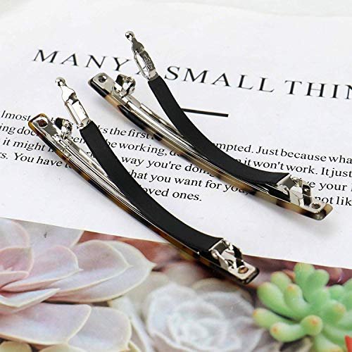 Luckycivia 2 Pack Hair Barrette - Long Thin Handmade Celluloid Onyx Hair Clip - Elegant Automatic Hair Clip for Women & Girls - 4 Inches (Gold) Avelisse