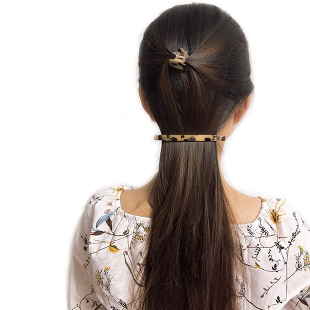 Luckycivia 2 Pack Hair Barrette - Long Thin Handmade Celluloid Onyx Hair Clip - Elegant Automatic Hair Clip for Women & Girls - 4 Inches (Gold) Avelisse