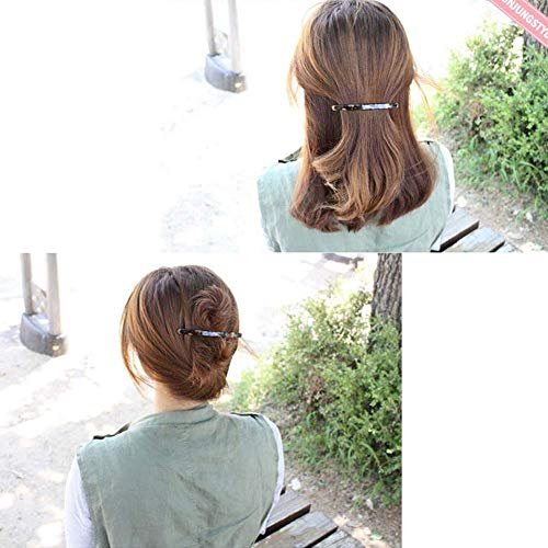 Luckycivia 2 Pack Hair Barrette - Long Thin Handmade Celluloid Onyx Hair Clip - Elegant Automatic Hair Clip for Women & Girls - 4 Inches (Gold) Avelisse