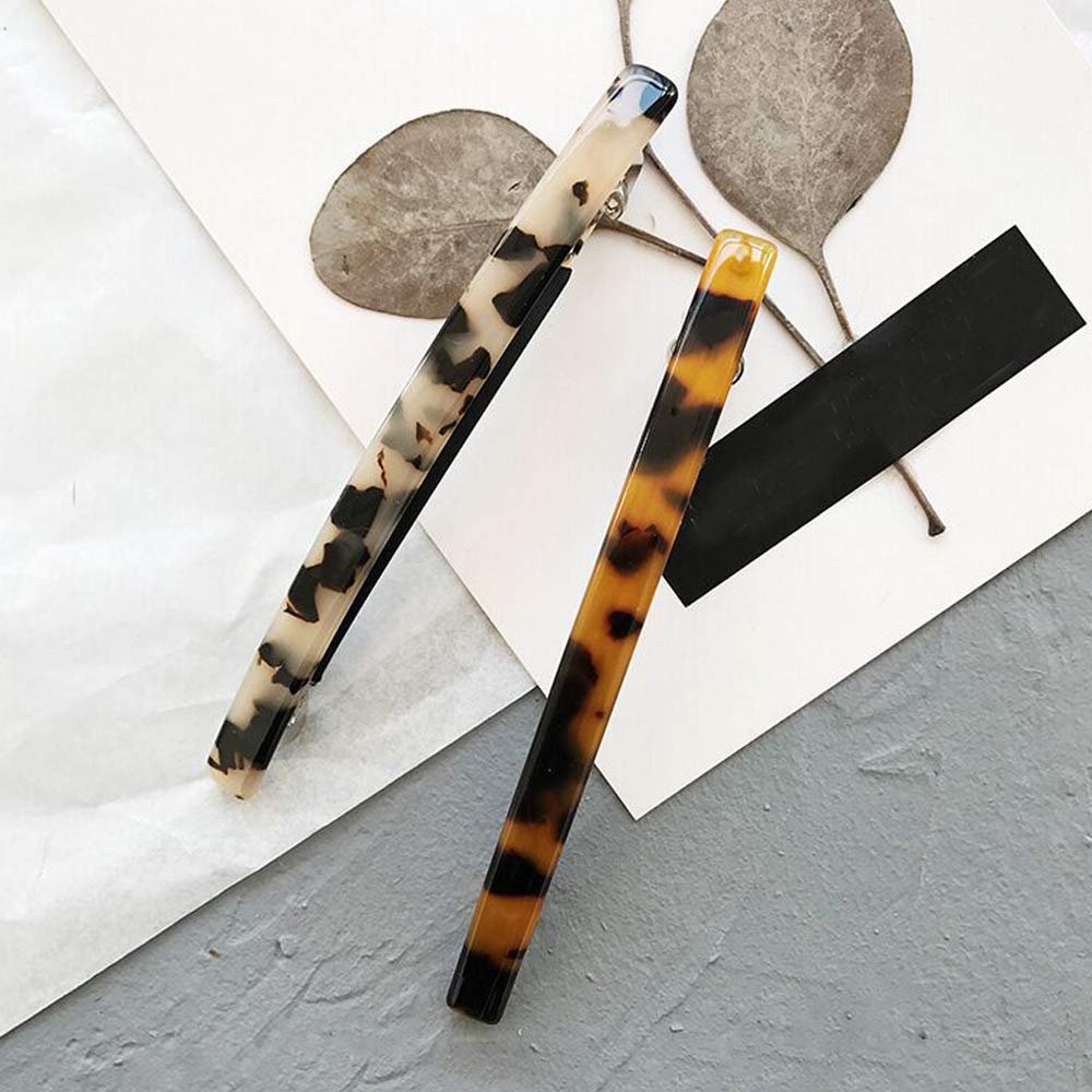 Luckycivia 2 Pack Hair Barrette - Long Thin Handmade Celluloid Onyx Hair Clip - Elegant Automatic Hair Clip for Women & Girls - 4 Inches (Gold) Avelisse