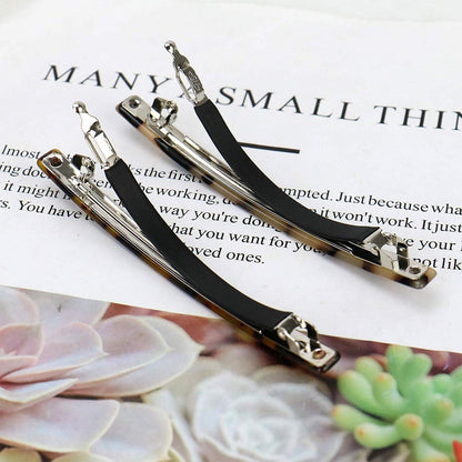 Luckycivia 2 Pack Hair Barrette - Long Thin Handmade Celluloid Onyx Hair Clip - Elegant Automatic Hair Clip for Women & Girls - 4 Inches (Gold) Avelisse