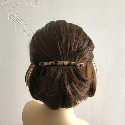 Luckycivia 2 Pack Hair Barrette - Long Thin Handmade Celluloid Onyx Hair Clip - Elegant Automatic Hair Clip for Women & Girls - 4 Inches (Gold) Avelisse