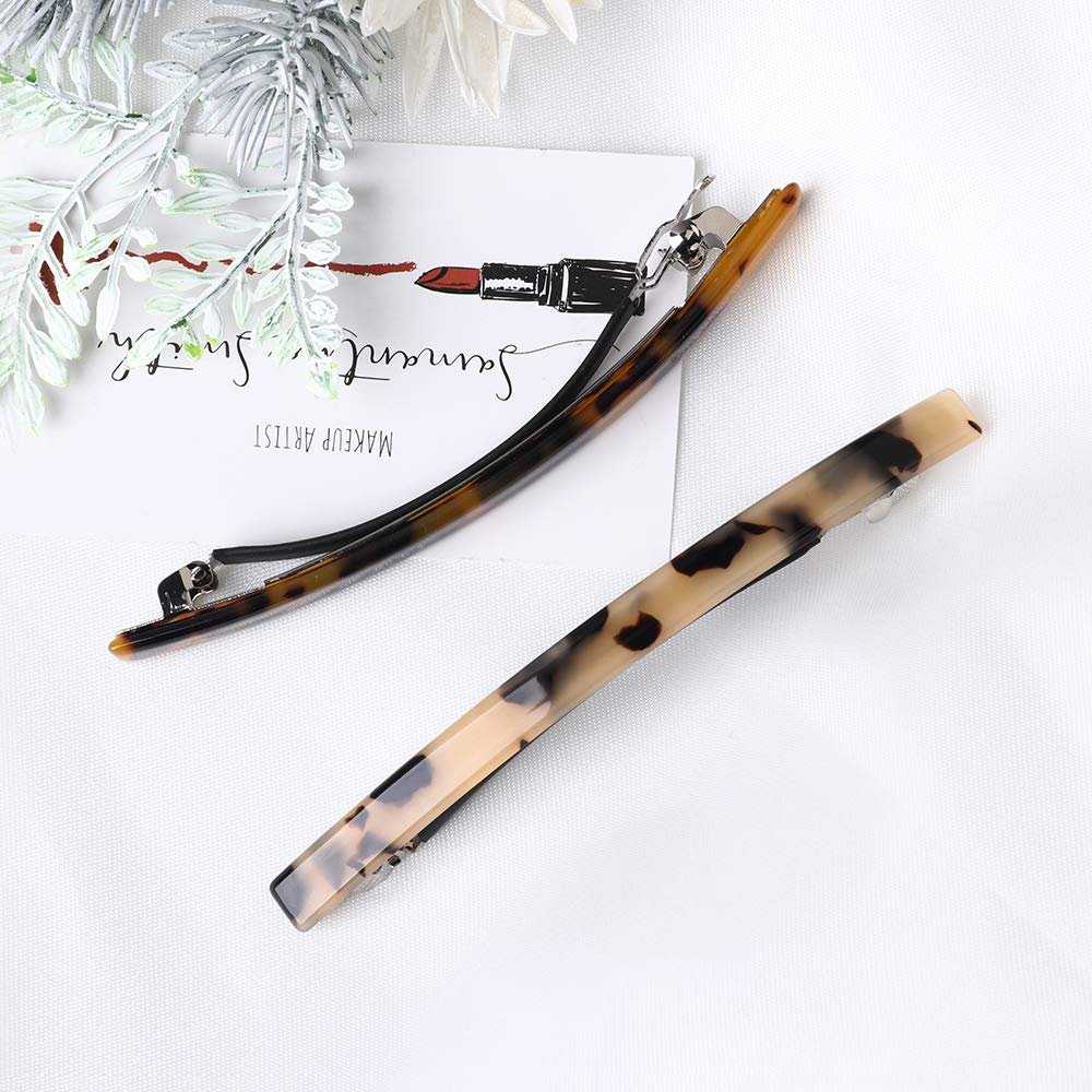 Luckycivia 2 Pack Hair Barrette - Long Thin Handmade Celluloid Onyx Hair Clip - Elegant Automatic Hair Clip for Women & Girls - 4 Inches (Gold) Avelisse