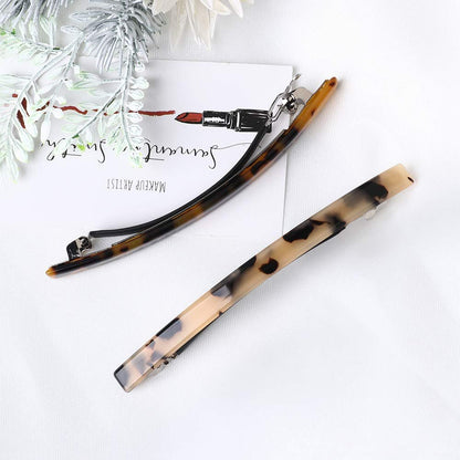 Luckycivia 2 Pack Hair Barrette - Long Thin Handmade Celluloid Onyx Hair Clip - Elegant Automatic Hair Clip for Women & Girls - 4 Inches (Gold) Avelisse