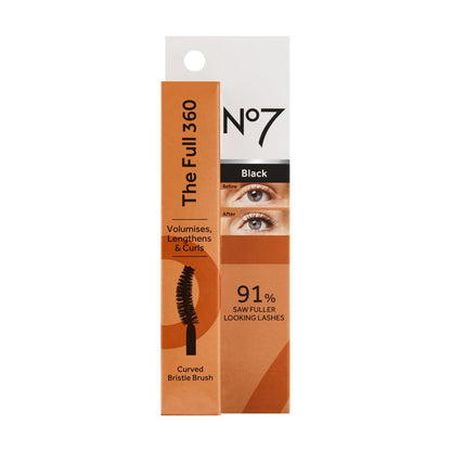 No7 The Full 360 Mascara - Black - Volumizing & Lengthening Mascara for Full, Long Lashes - Clump & Smudge-Free - Up to 24 Hour Wear (7ml) Avelisse