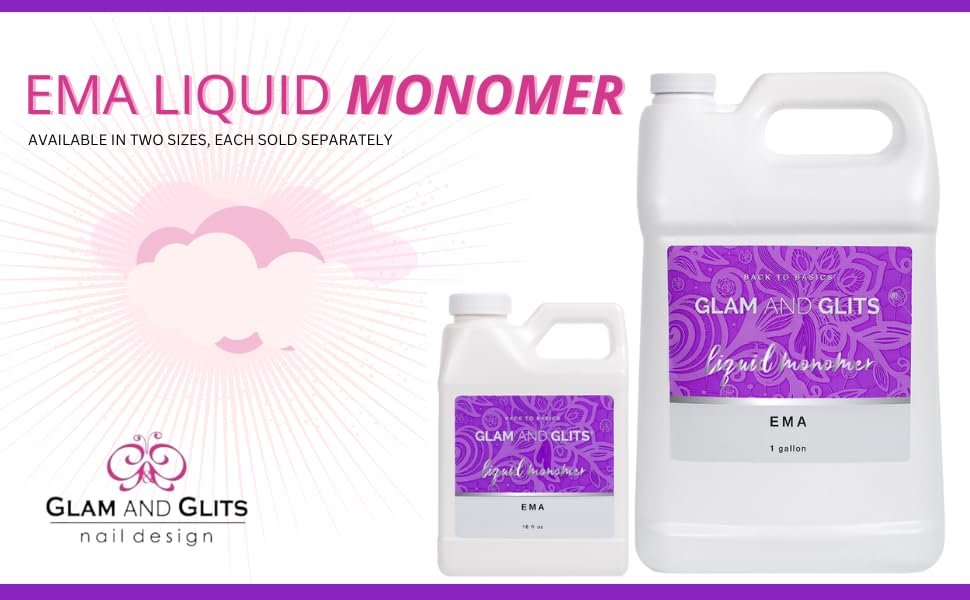 Glam and Glits EMA Liquid Monomer 16 oz - Premium Acrylic Liquid for Nail Art Avelisse