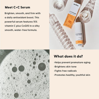 Stratia C+C Vitamin C Serum – 15% Potent Formula with 10% L-Ascorbic Acid for Bright, Even-Toned Skin – Non-Irritating, Water-Free Antioxidant Face Cream, 1 Fl Oz Avelisse