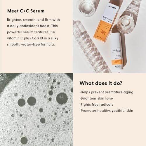 Stratia C+C Vitamin C Serum – 15% Potent Formula with 10% L-Ascorbic Acid for Bright, Even-Toned Skin – Non-Irritating, Water-Free Antioxidant Face Cream, 1 Fl Oz Avelisse