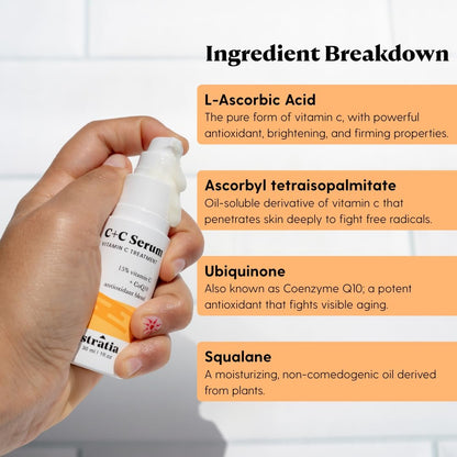 Stratia C+C Vitamin C Serum – 15% Potent Formula with 10% L-Ascorbic Acid for Bright, Even-Toned Skin – Non-Irritating, Water-Free Antioxidant Face Cream, 1 Fl Oz Avelisse