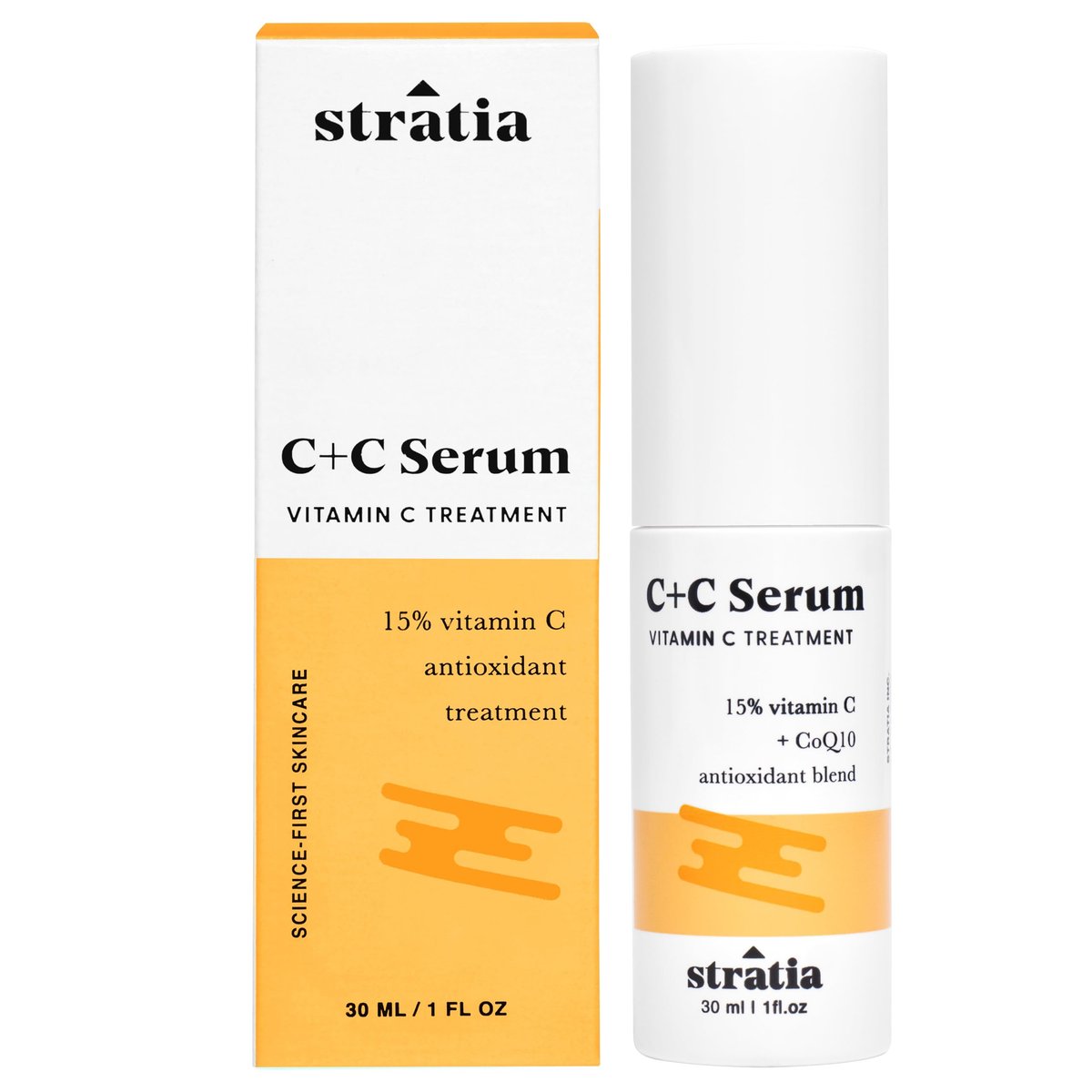 Stratia C+C Vitamin C Serum – 15% Potent Formula with 10% L-Ascorbic Acid for Bright, Even-Toned Skin – Non-Irritating, Water-Free Antioxidant Face Cream, 1 Fl Oz Avelisse