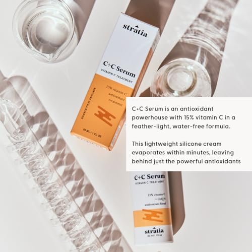 Stratia C+C Vitamin C Serum – 15% Potent Formula with 10% L-Ascorbic Acid for Bright, Even-Toned Skin – Non-Irritating, Water-Free Antioxidant Face Cream, 1 Fl Oz Avelisse