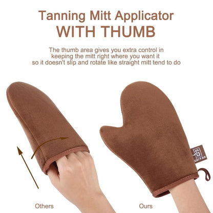 GAIYAH Self Tanning Mitt Applicator Kit - Complete Set with Back Applicator, Exfoliator Glove & Face Tanning Glove