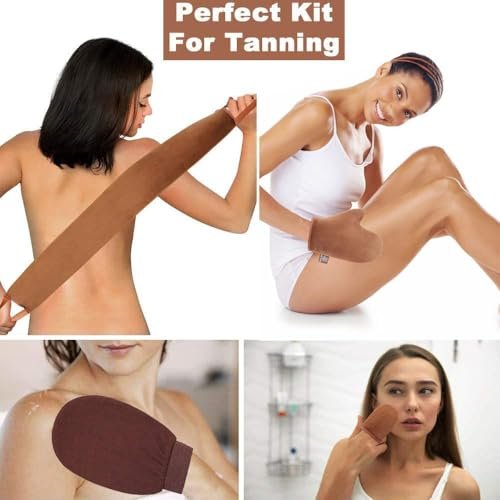 GAIYAH Self Tanning Mitt Applicator Kit - Complete Set with Back Applicator, Exfoliator Glove & Face Tanning Glove - görsel 4