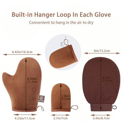 GAIYAH Self Tanning Mitt Applicator Kit - Complete Set with Back Applicator, Exfoliator Glove & Face Tanning Glove