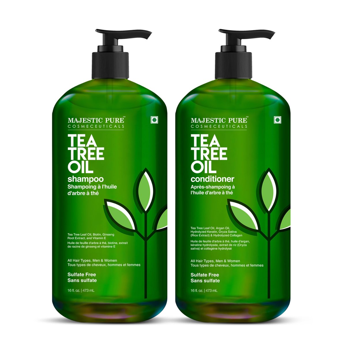Majestic Pure Tea Tree Shampoo – Hydrating Dandruff Control for Men & Women, Sulfate Free, 16 fl oz (Pack of 2) Avelisse