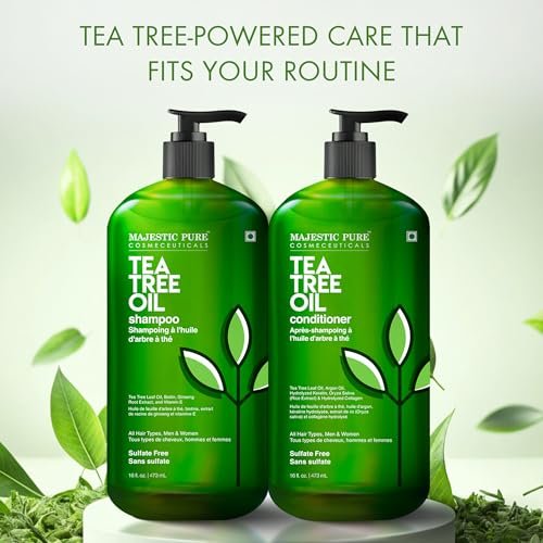 Majestic Pure Tea Tree Shampoo – Hydrating Dandruff Control for Men & Women, Sulfate Free, 16 fl oz (Pack of 2) Avelisse