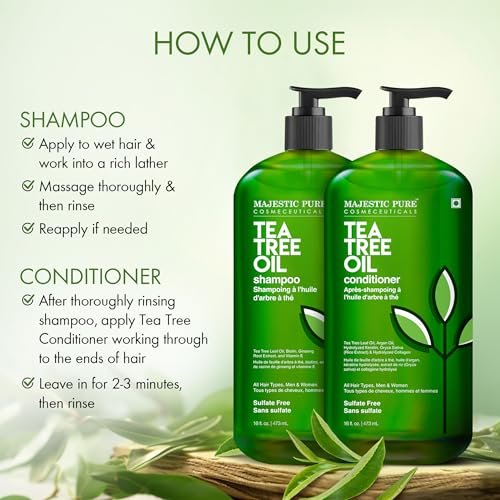 Majestic Pure Tea Tree Shampoo – Hydrating Dandruff Control for Men & Women, Sulfate Free, 16 fl oz (Pack of 2) Avelisse
