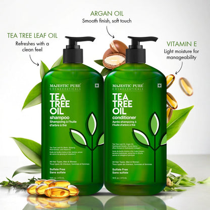 Majestic Pure Tea Tree Shampoo – Hydrating Dandruff Control for Men & Women, Sulfate Free, 16 fl oz (Pack of 2) Avelisse