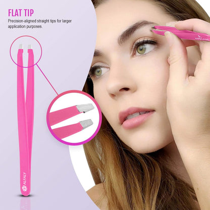 Alfaly Pink Tweezers Set - 5 Piece Stainless Steel Precision Tweezers with Case for Eyebrow Shaping, Splinter Removal & Ingrown Hair Avelisse