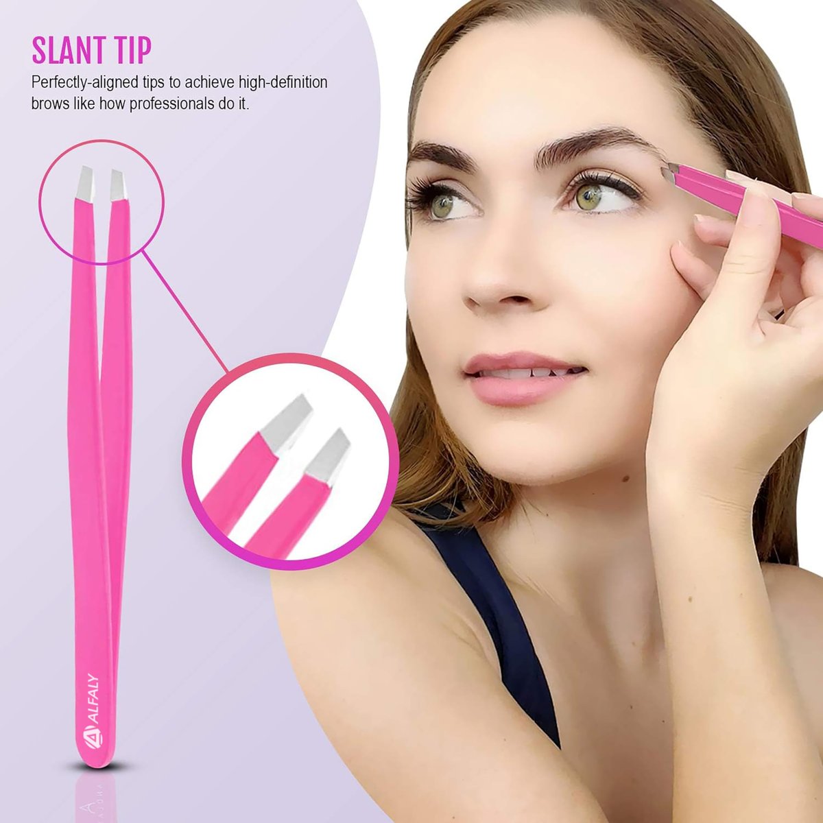 Alfaly Pink Tweezers Set - 5 Piece Stainless Steel Precision Tweezers with Case for Eyebrow Shaping, Splinter Removal & Ingrown Hair Avelisse