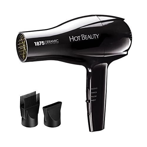 Hot Beauty 1875 Ceramic Styler Hair Styling Blow Dryer – Lightweight Fast Dry with 2 Attachments, Multi Heat Speed for Home or Travel Avelisse
