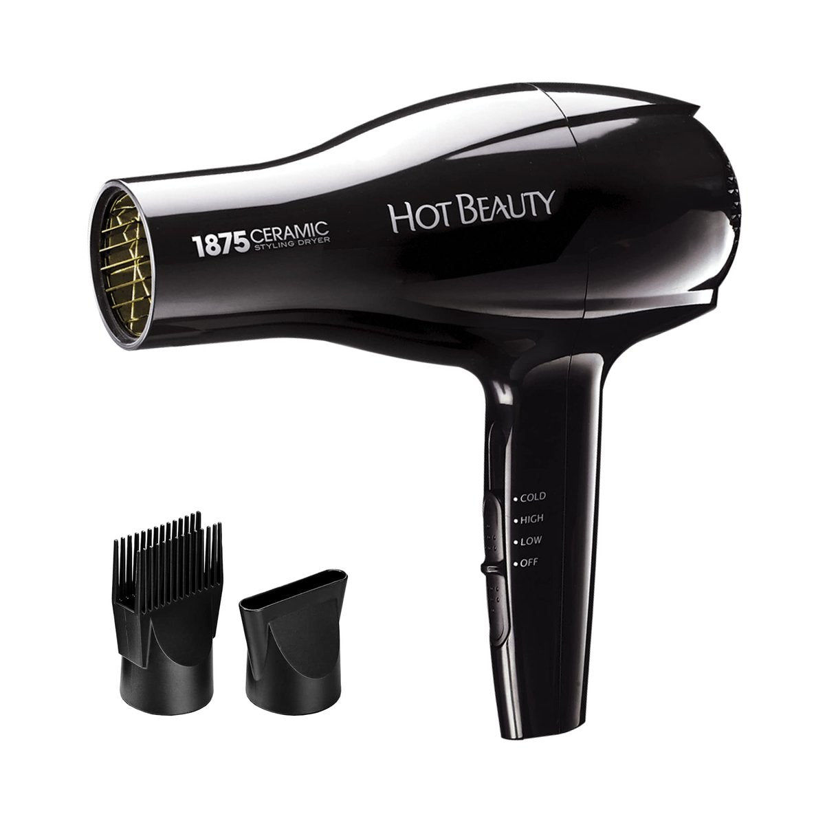 Hot Beauty 1875 Ceramic Styler Hair Styling Blow Dryer – Lightweight Fast Dry with 2 Attachments, Multi Heat Speed for Home or Travel Avelisse