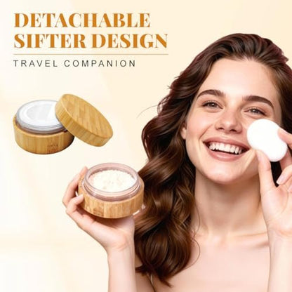 1 oz / 30 ml Empty Refillable Bamboo Cosmetic Loose Powder Box with Screw Lid, Puff & Sifter – Eco-Friendly Acrylic Jar
