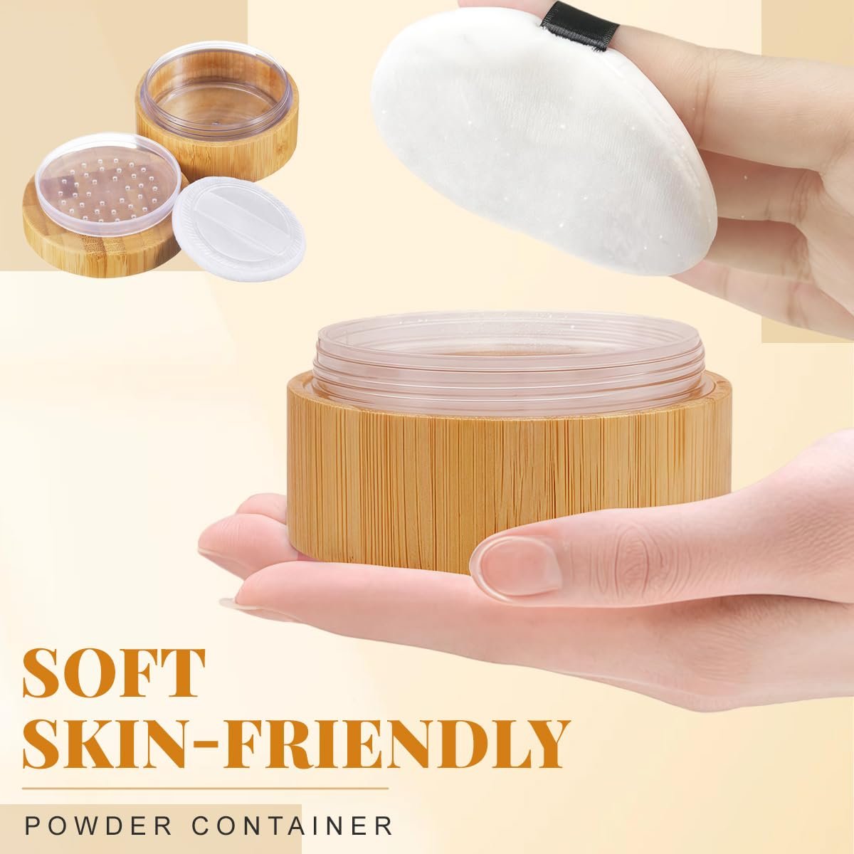 1 oz / 30 ml Empty Refillable Bamboo Cosmetic Loose Powder Box with Screw Lid, Puff & Sifter – Eco-Friendly Acrylic Jar - görsel 12