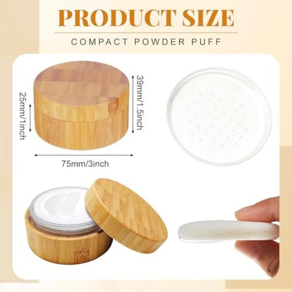 1 oz / 30 ml Empty Refillable Bamboo Cosmetic Loose Powder Box with Screw Lid, Puff & Sifter – Eco-Friendly Acrylic Jar