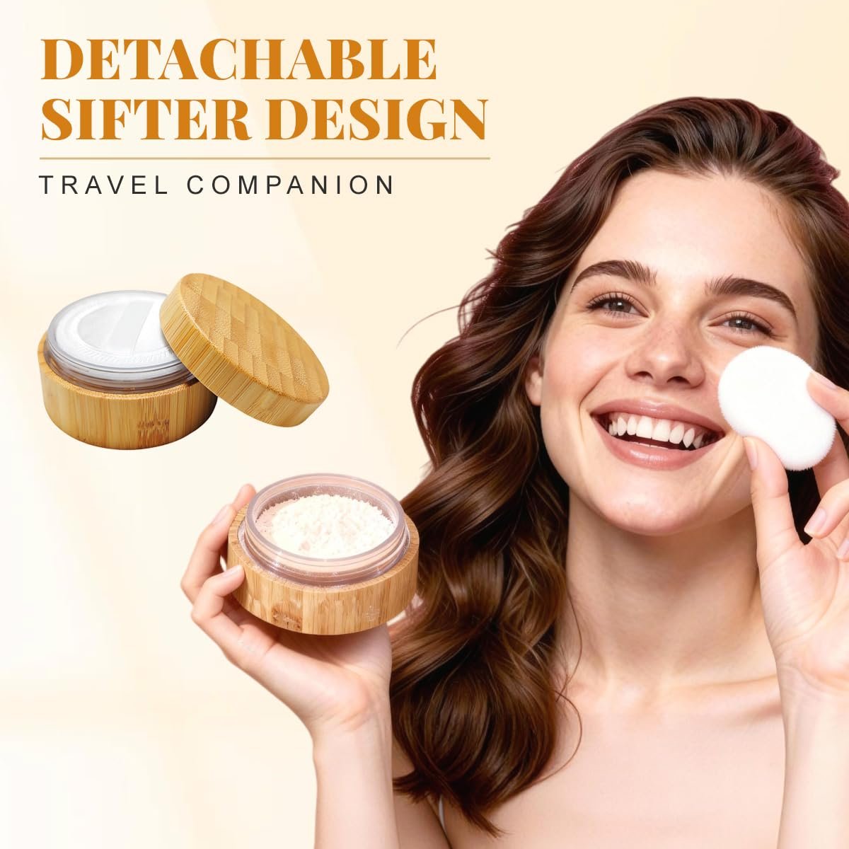 1 oz / 30 ml Empty Refillable Bamboo Cosmetic Loose Powder Box with Screw Lid, Puff & Sifter – Eco-Friendly Acrylic Jar - görsel 8