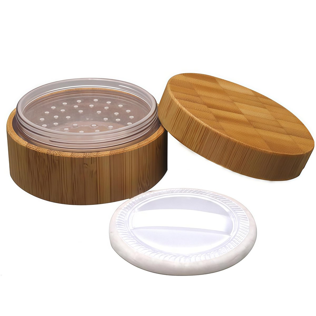 1 oz / 30 ml Empty Refillable Bamboo Cosmetic Loose Powder Box with Screw Lid, Puff & Sifter – Eco-Friendly Acrylic Jar - görsel 2