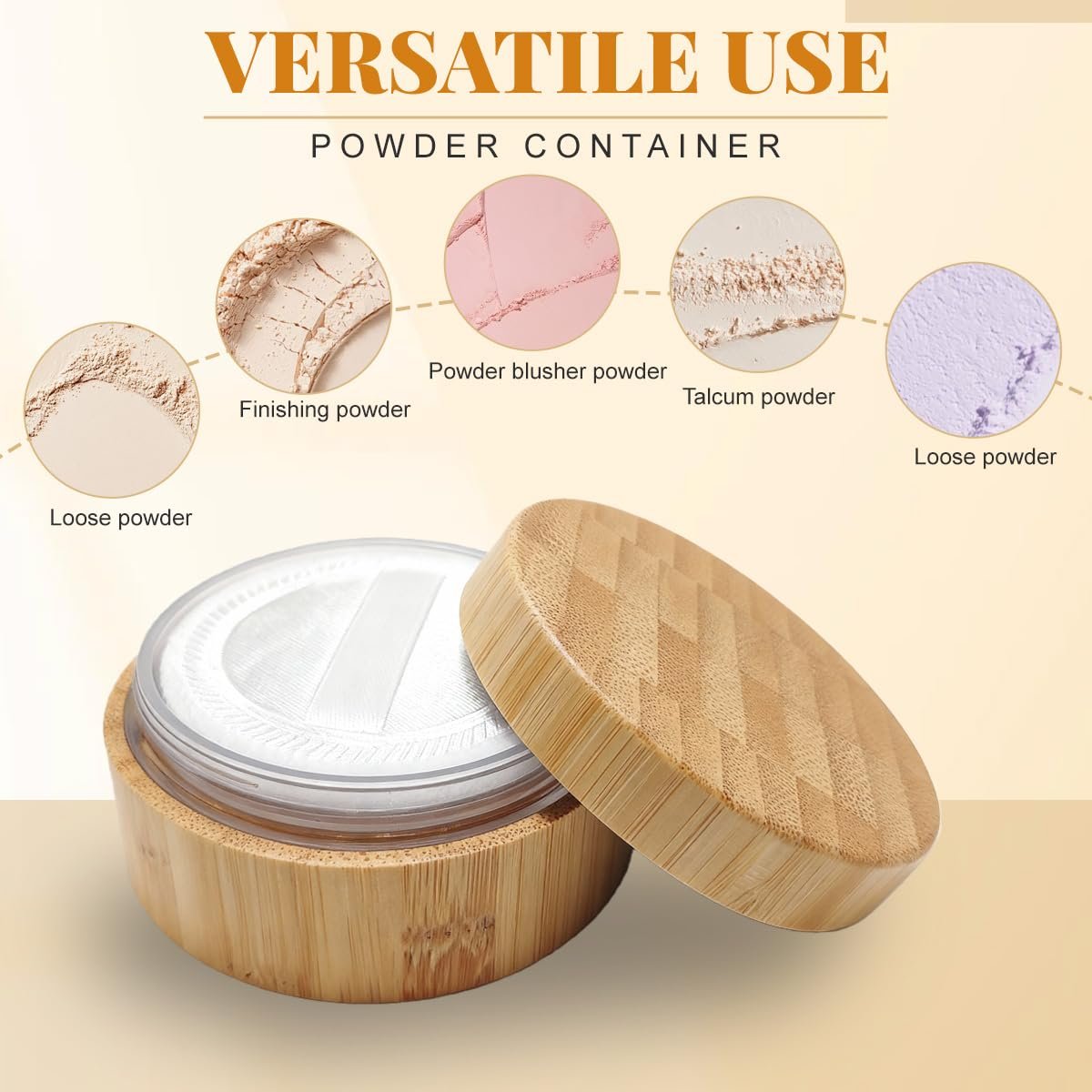 1 oz / 30 ml Empty Refillable Bamboo Cosmetic Loose Powder Box with Screw Lid, Puff & Sifter – Eco-Friendly Acrylic Jar - görsel 10