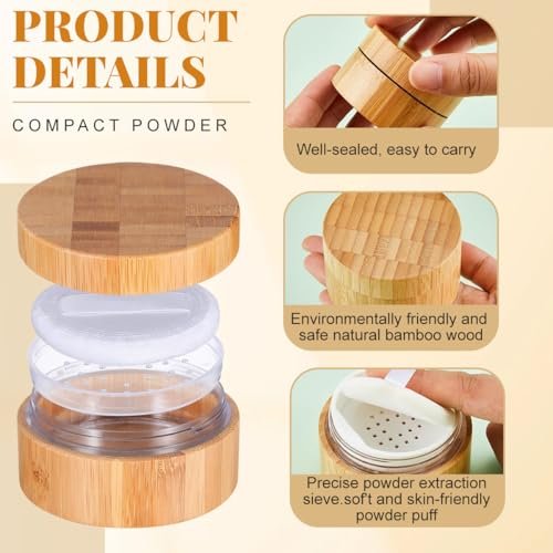 1 oz / 30 ml Empty Refillable Bamboo Cosmetic Loose Powder Box with Screw Lid, Puff & Sifter – Eco-Friendly Acrylic Jar - görsel 5